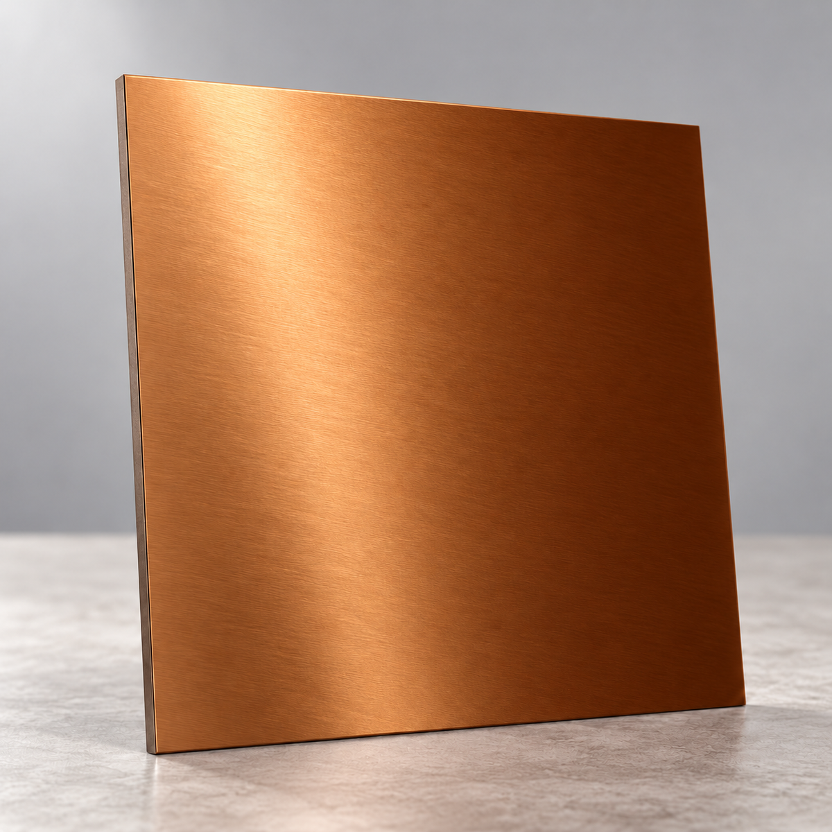 Bronze Metallics illustrative sample chip under overhead lighting, showing a reflective brushed finish.