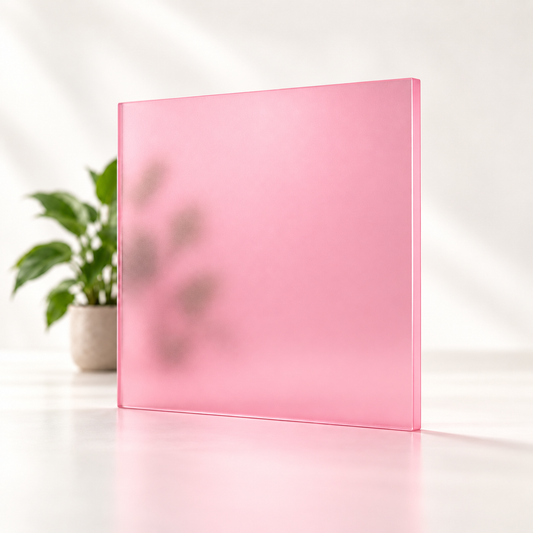 Concept rendering of Daycora Bubblegum translucent frosted sample panel diffusing light and obscuring a plant silhouette.