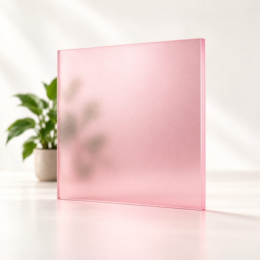 Concept rendering of Daycora Candy Floss translucent frosted sample panel diffusing light and obscuring a plant silhouette.
