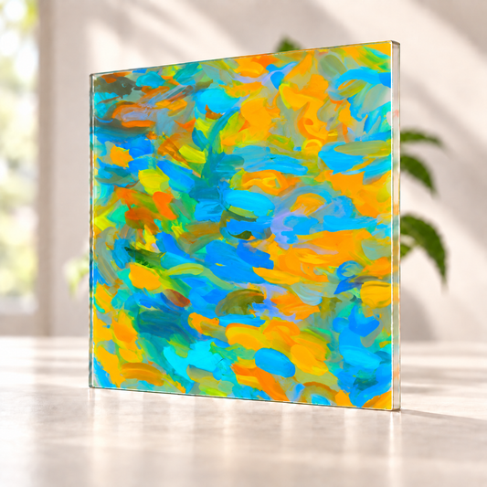 Dollop digitally printed on a translucent Daycora sample panel, with light visible through the finish.