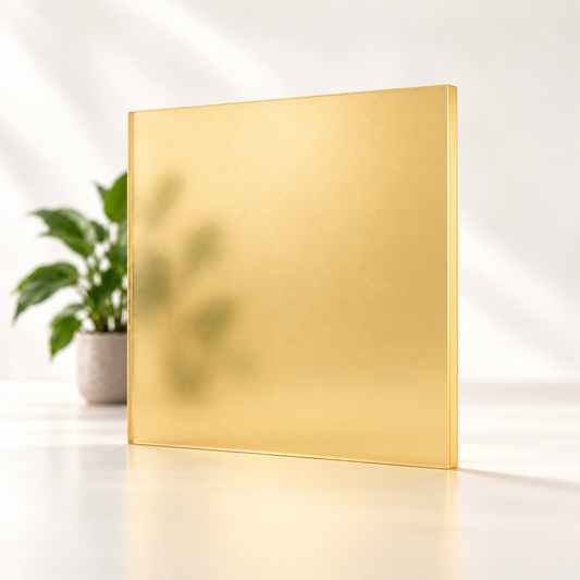 Concept rendering of Daycora Golden Egg translucent frosted sample panel diffusing light and obscuring a plant silhouette.