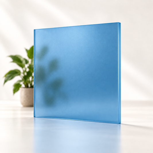 Concept rendering of Daycora Marina translucent frosted sample panel diffusing light and obscuring a plant silhouette.