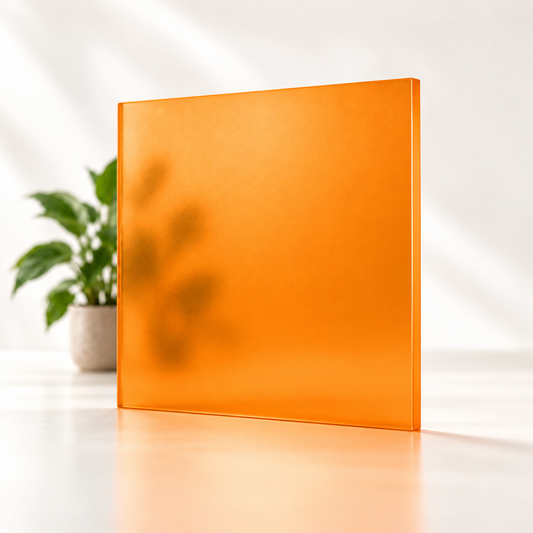 Concept rendering of Daycora Monarch translucent frosted sample panel diffusing light and obscuring a plant silhouette.
