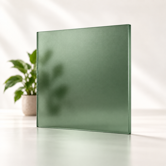 Concept rendering of Daycora Seaweed translucent frosted sample panel diffusing light and obscuring a plant silhouette.