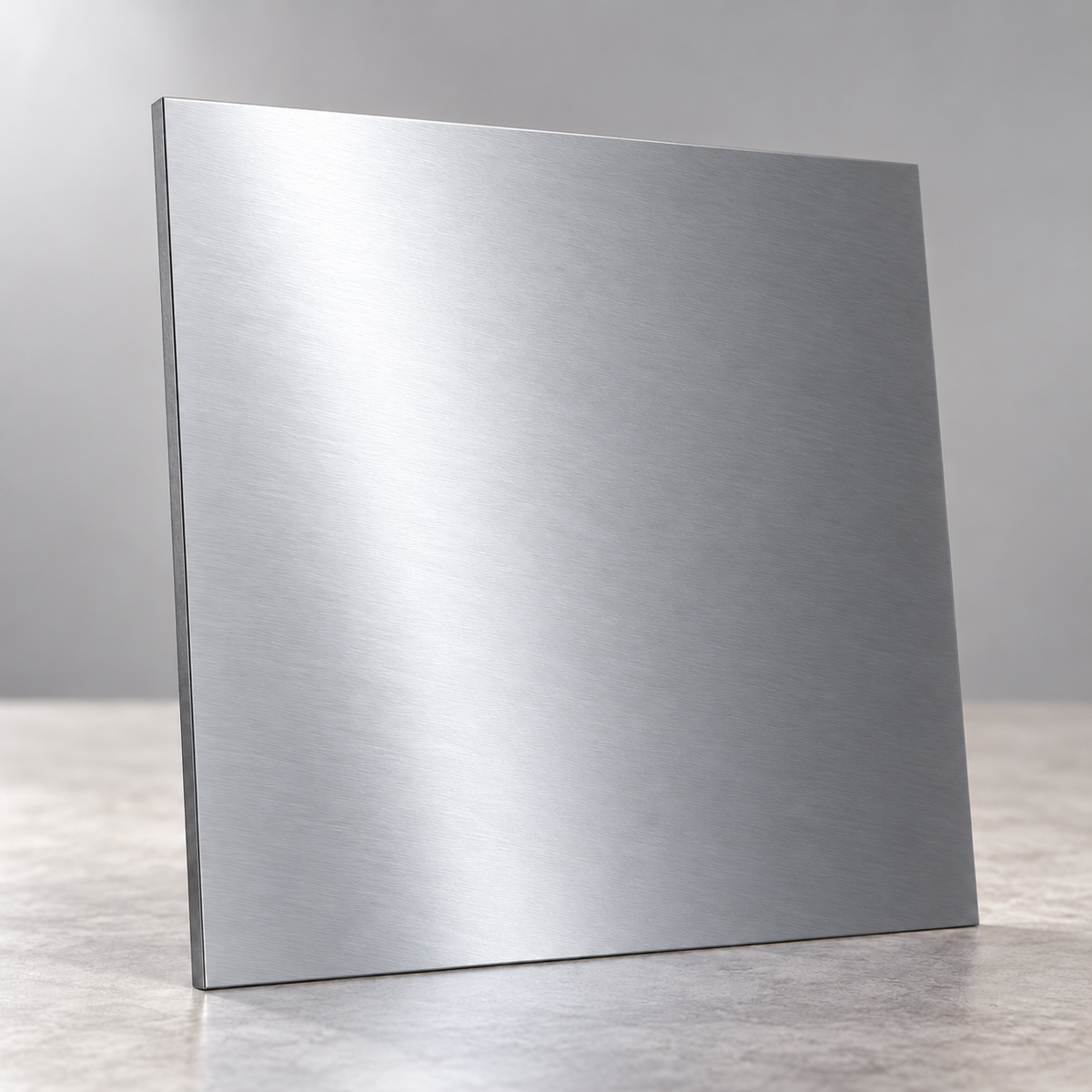 Silver Metallics illustrative sample chip under overhead lighting, showing a reflective brushed finish.