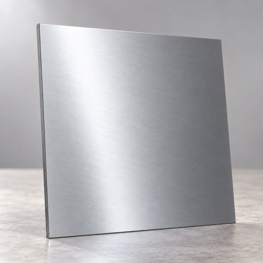 Silver Metallics illustrative sample chip under overhead lighting, showing a reflective brushed finish.