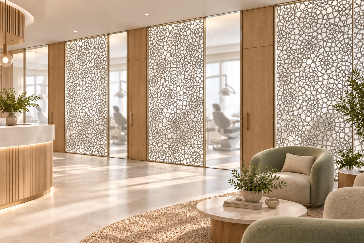 Webbed — dental office translucent privacy panels, application concept.