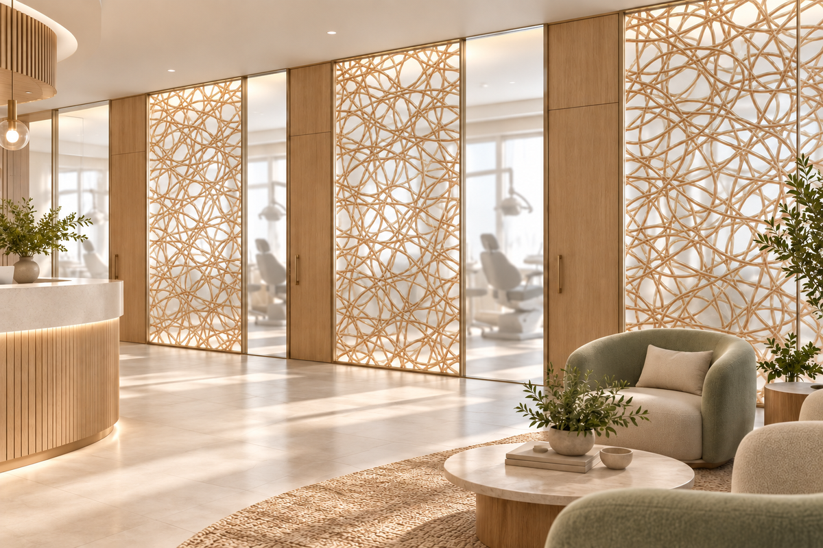 Wired Shine — dental office translucent privacy panels, application concept.